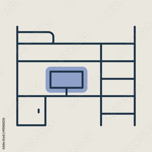 Bunk bed with workspace vector icon