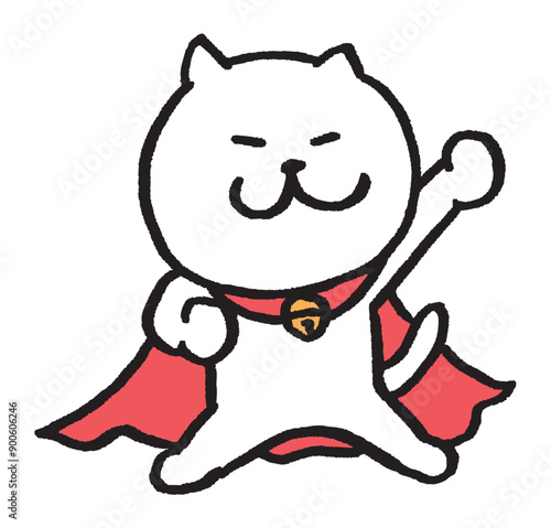 ヒーローみたいな目が細いかわいい白猫のキャラ素材