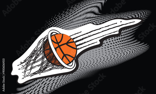 Basketball scoring goal with motion trail effect on abstract background