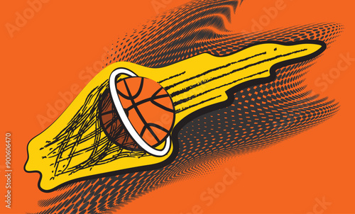 Basketball scoring goal with motion trail effect on abstract background