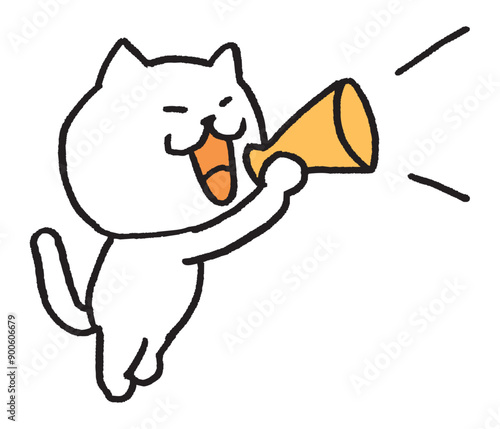 目が細いかわいい白猫のキャラ素材