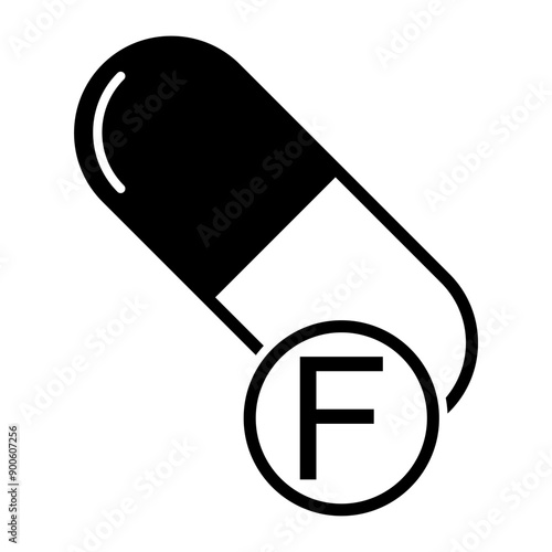 Mineral F icon, healthy medicine pill supplement symbol, complex vitamin vector illustration