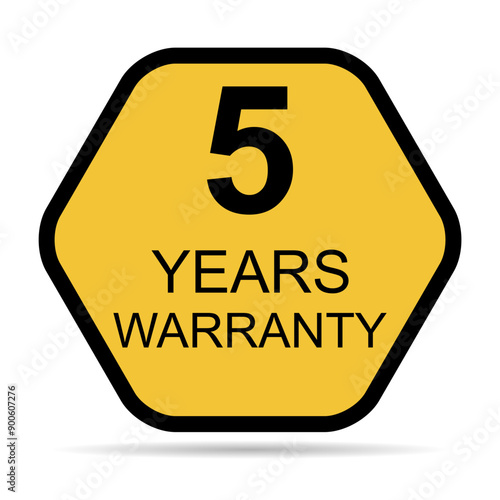 Five years warranty shadow icon, badge seal guarantee certificate customer sign, stamp vector illustration