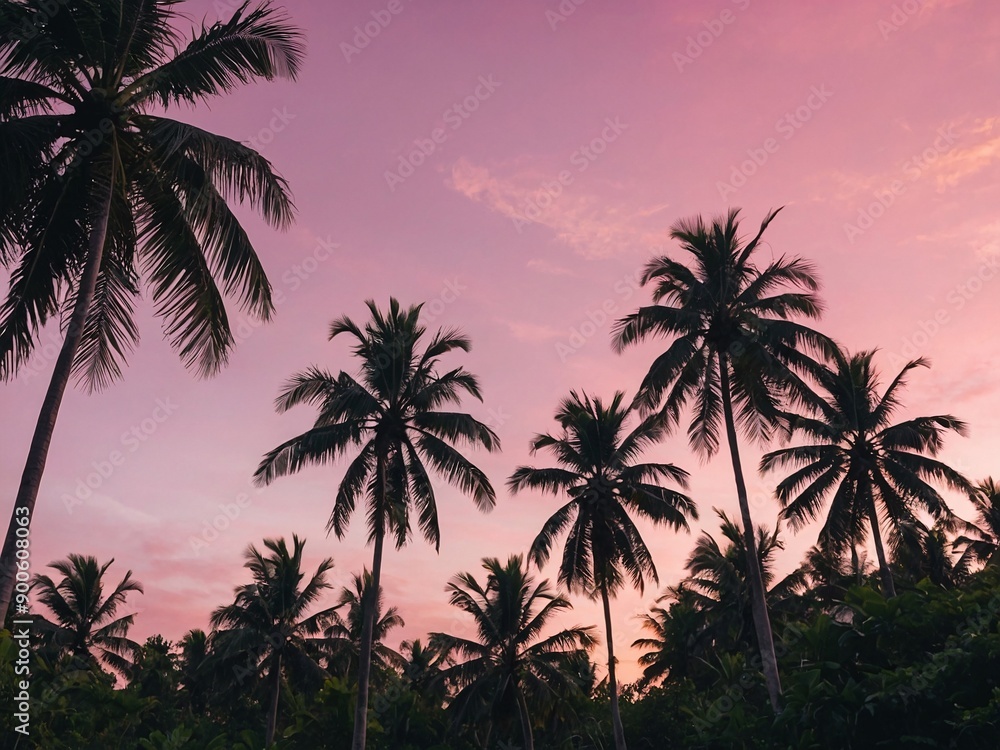 Tropical palm on pink sky - abstract background, nature travel adventure, high contrast Tropical palm on pink sky - abstract background, nature travel adventure, high contrast