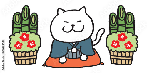 目が細いかわいい白猫のキャラ素材