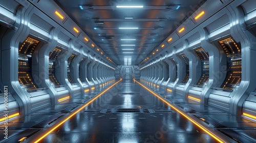 a futuristic tunnel with a lot of windows and lights