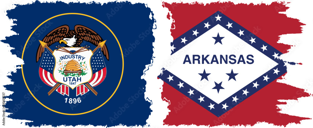 Naklejka premium Arkansas and Utah states grunge brush flags connection, vector