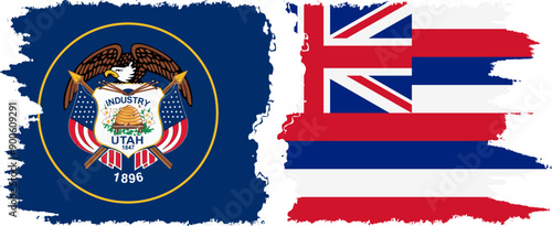 Wallpaper Mural Hawaii and Utah states grunge brush flags connection, vector Torontodigital.ca