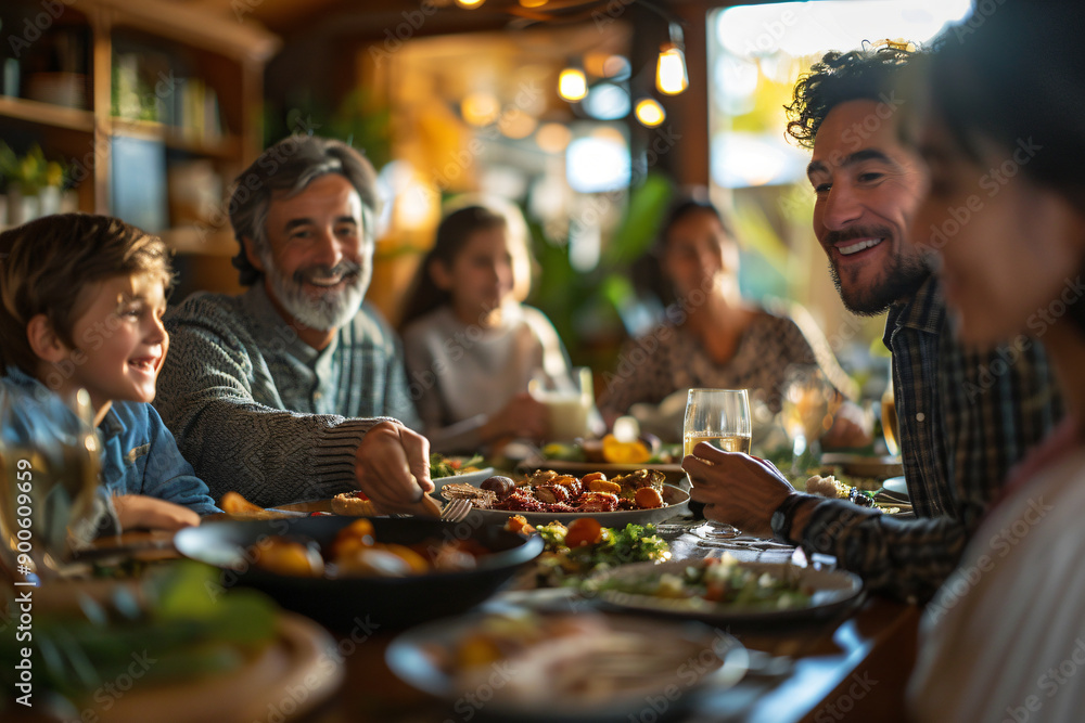 Heartwarming Family Gathering in a Cozy Home: Three Generations Sharing a Joyful Meal with Laughter, Love, and Cherished Moments Heartwarming Family Gathering in a Cozy Home: Three Generations Sharing a Joyful Meal with Laughter, Love, and Cherished Moments