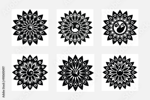 Logo templates for spa and yoga center Mandala set Indian antistress medallion Collection 