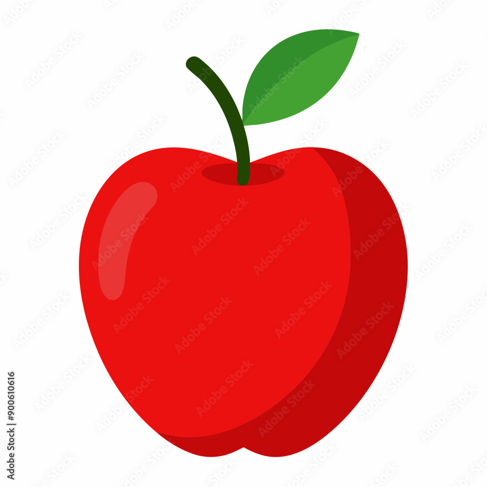 Fototapeta premium Red apple isolated on white, Red apple vector illustration, apple cartoon vector art, apple silhouette, apple vector icon