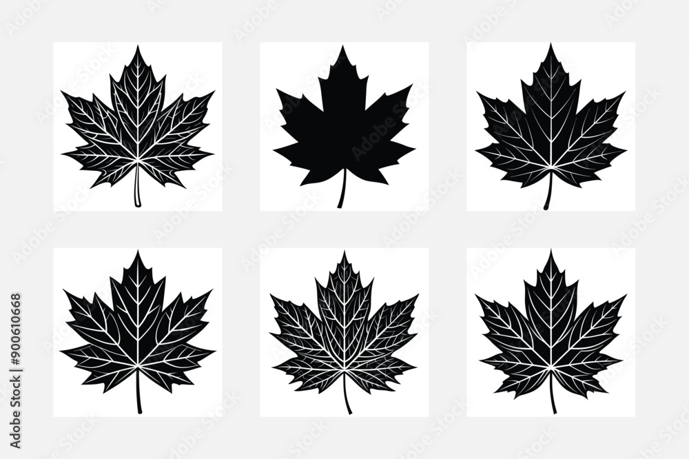 Set of maple leaf silhouettes Set of maple leaf silhouettes