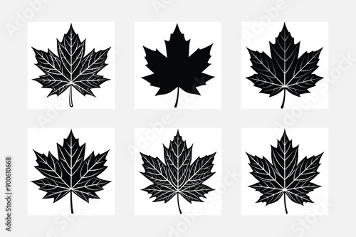 Set of maple leaf silhouettes