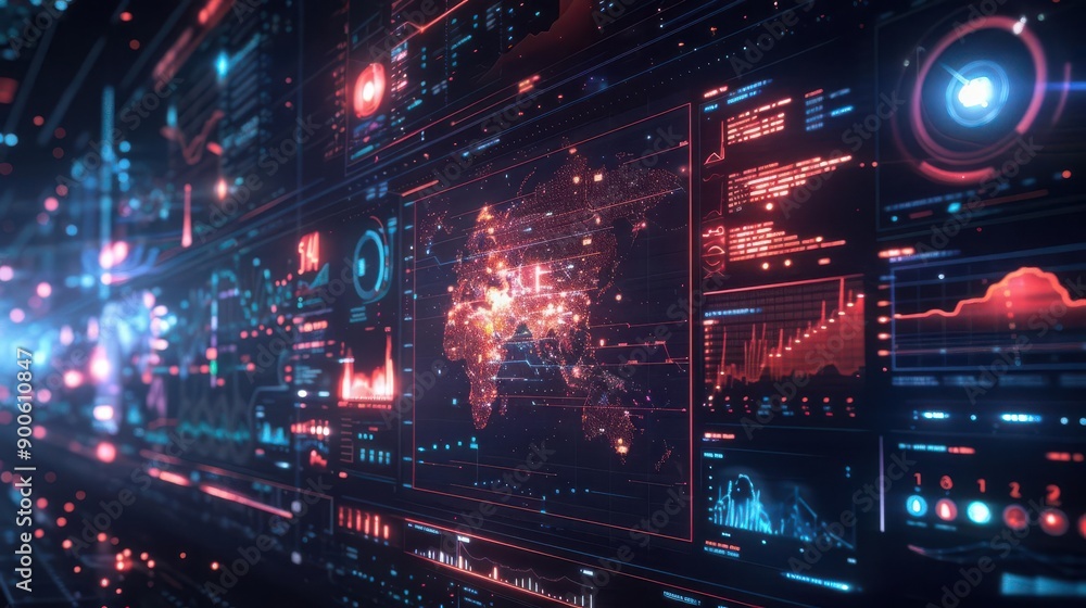 Obraz premium Data visualization, holographic classification, futuristic sorting algorithms, advanced data parameters