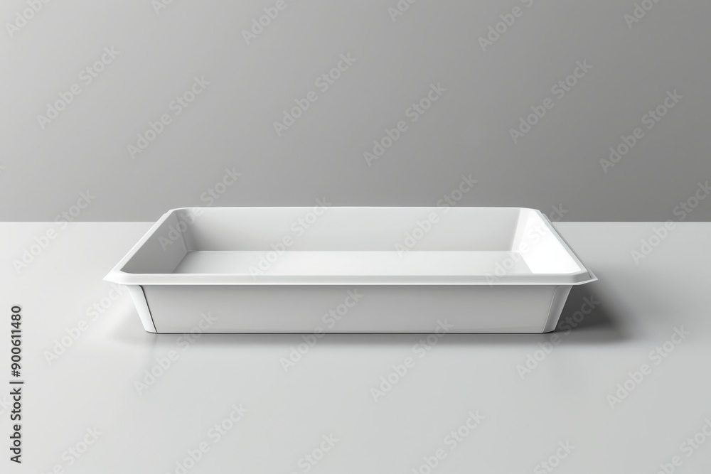 Blank empty plastic or paper tray mockup on grey background Blank empty plastic or paper tray mockup on grey background
