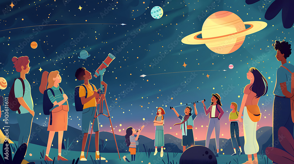 Naklejka premium Friendly Cartoon Astronaut Group Joining Fun