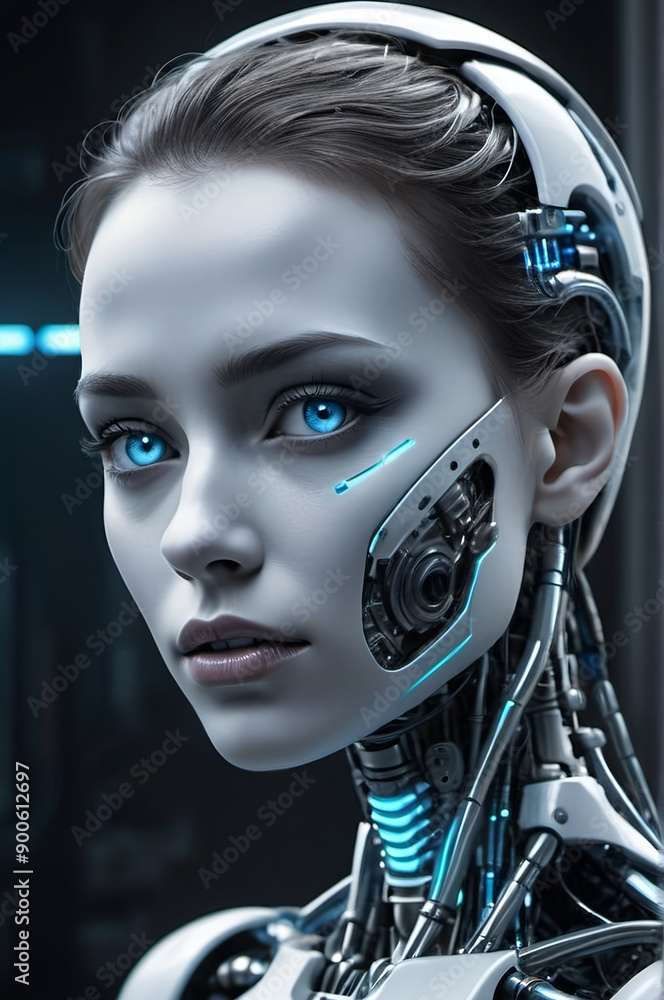 Frmale robot with blue eyes. Frmale robot with blue eyes.