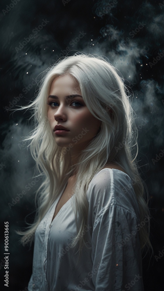 A woman with long blonde hair and a white shirt A woman with long blonde hair and a white shirt