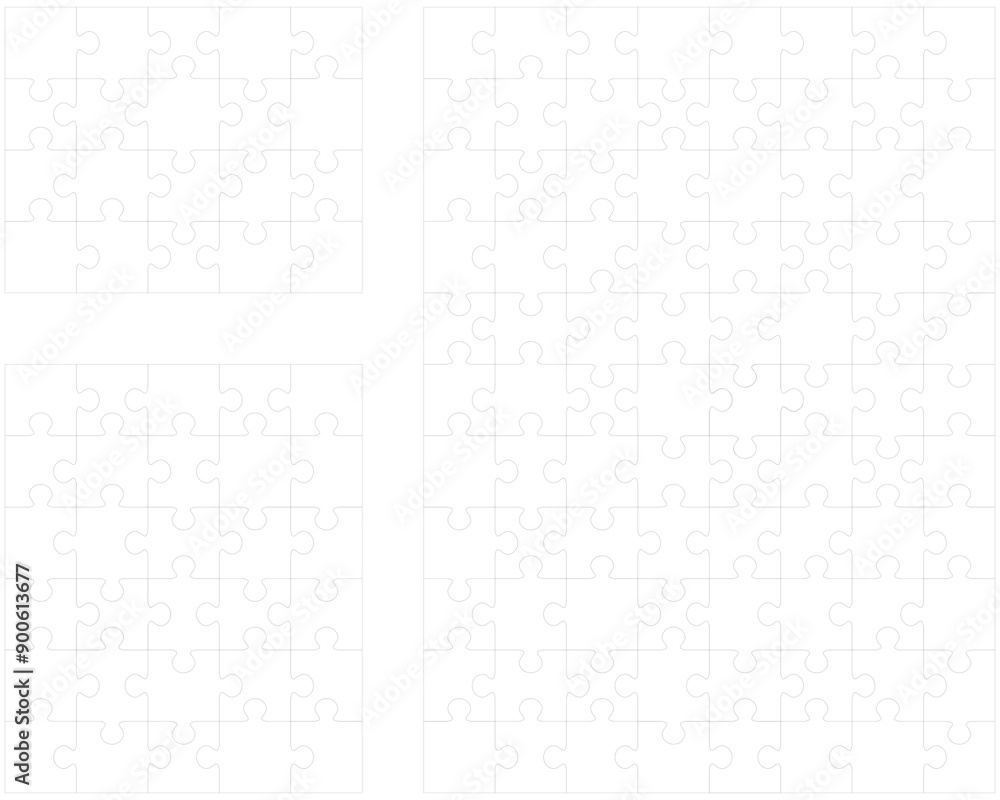 Illustration of three white puzzles, separate parts
Illustration of three white puzzles, separate parts