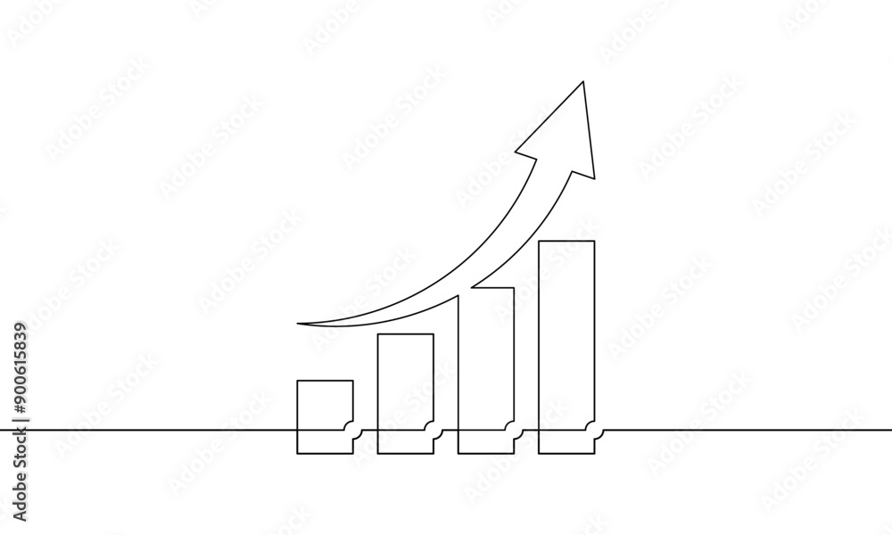 Continous line drawing of graph with arrow up. Illustration vector of bar chart. Single line art of business growth icon flat. Object one line of increasing arrow sign symbol Continous line drawing of graph with arrow up. Illustration vector of bar chart. Single line art of business growth icon flat. Object one line of increasing arrow sign symbol