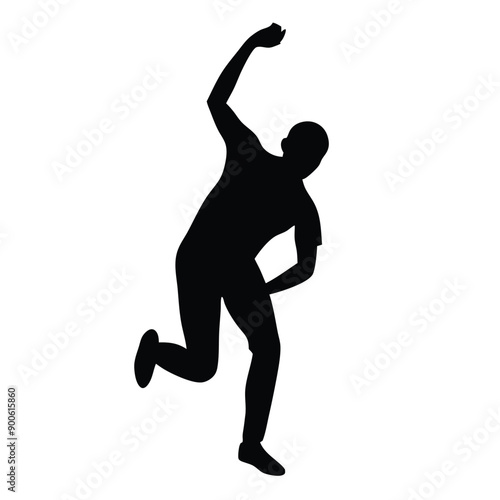 a cricket bowler fast bowling pose vector silhouette, isolated white background