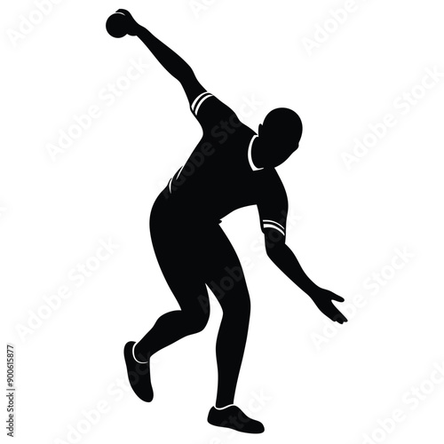 a cricket bowler fast bowling pose vector silhouette, isolated white background