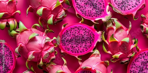 Exotic Dragon Fruit Close-up. Textured and vibrant fruit drwan with high detail. photo