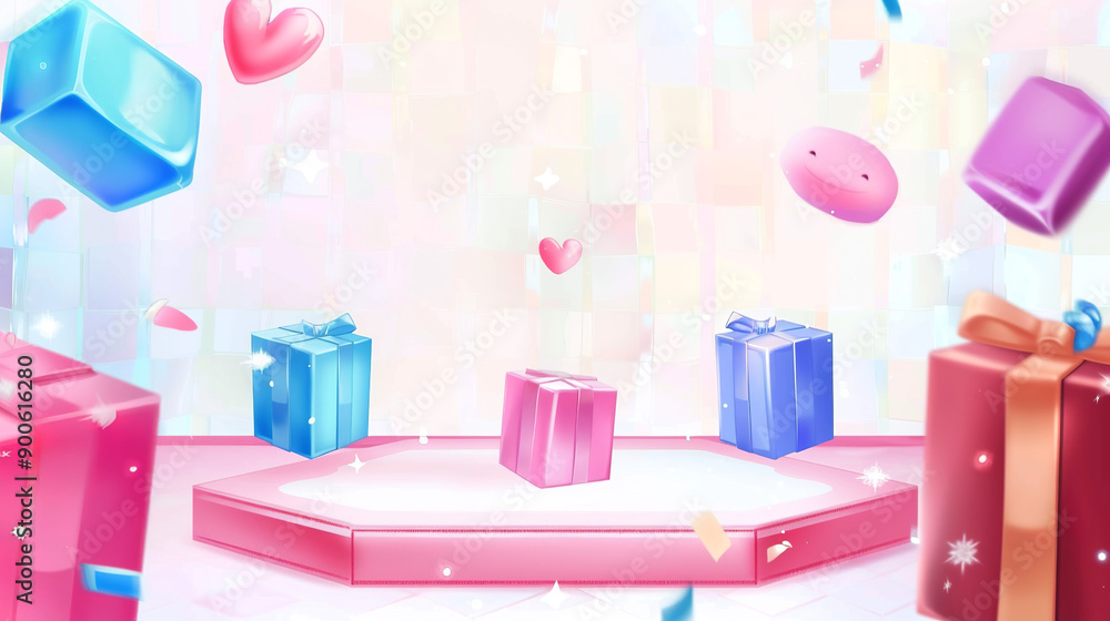 Abstract background banner wallpaper Festive Pastel Scene with Floating Gift Boxes Abstract background banner wallpaper Festive Pastel Scene with Floating Gift Boxes