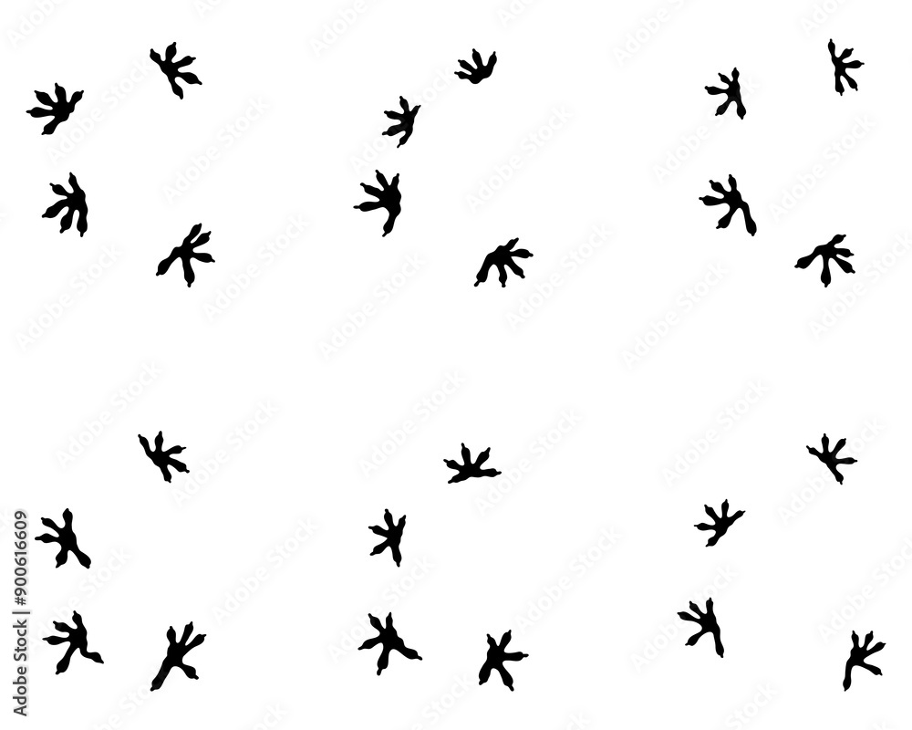 Black footprints of lizard on a white background Black footprints of lizard on a white background