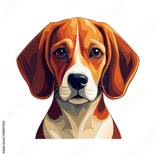 close up of a baby beagle puppy face with floppy ears, clean white background,