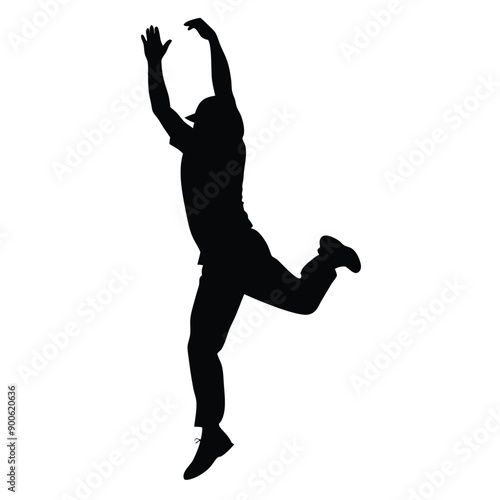a cricket fielder jumping for catching ball, vector silhouette isolated white background