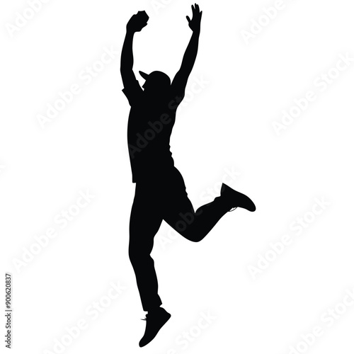 a cricket fielder jumping for catching ball, vector silhouette isolated white background