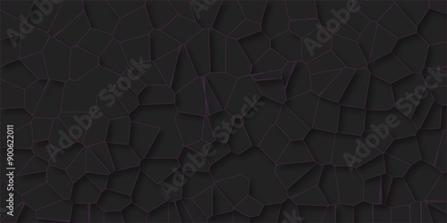 3D broken glass quartz Voronoi diagram vector background. Black color Broken Stained-Glass Background with gray lines. Papercut geometric mosaic tiles pattern background. Seamless vintage vector bg.