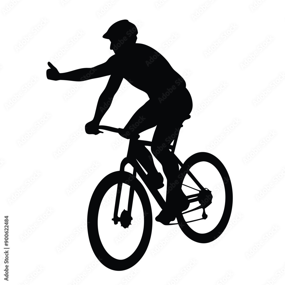 Naklejka premium a mountain rider going fast with bycicle vector silhouette, isolated white background 