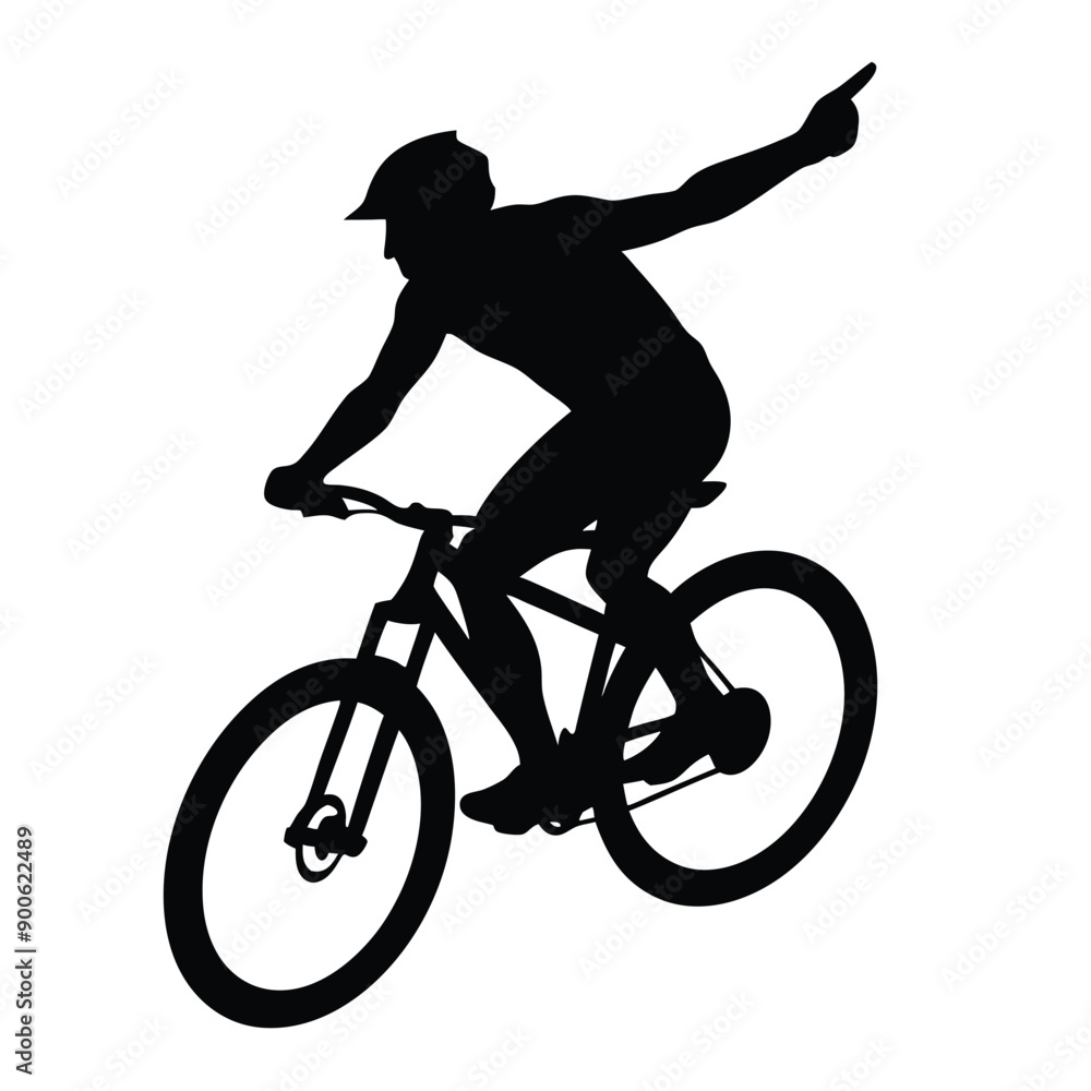 Obraz premium a mountain rider going fast with bycicle vector silhouette, isolated white background 