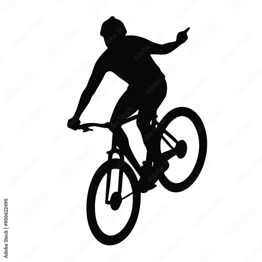 Obraz premium a mountain rider going fast with bycicle vector silhouette, isolated white background 