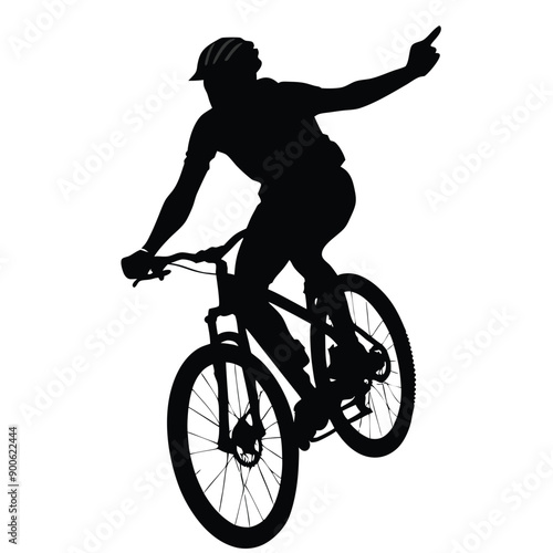 a mountain rider going fast with bycicle vector silhouette, isolated white background 