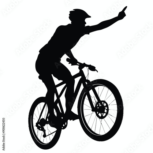 a mountain rider going fast with bycicle vector silhouette, isolated white background 