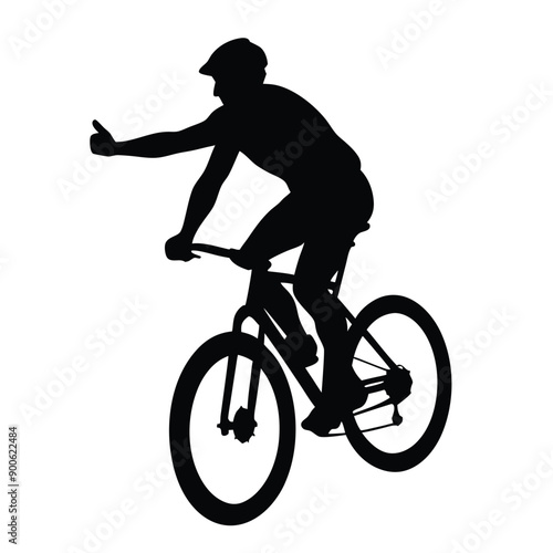 a mountain rider going fast with bycicle vector silhouette, isolated white background 