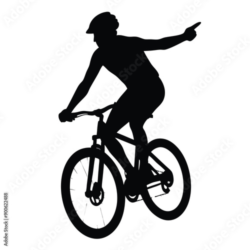 a mountain rider going fast with bycicle vector silhouette, isolated white background 