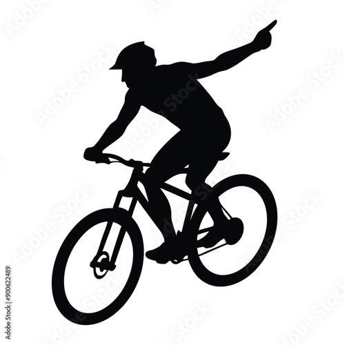 a mountain rider going fast with bycicle vector silhouette, isolated white background 