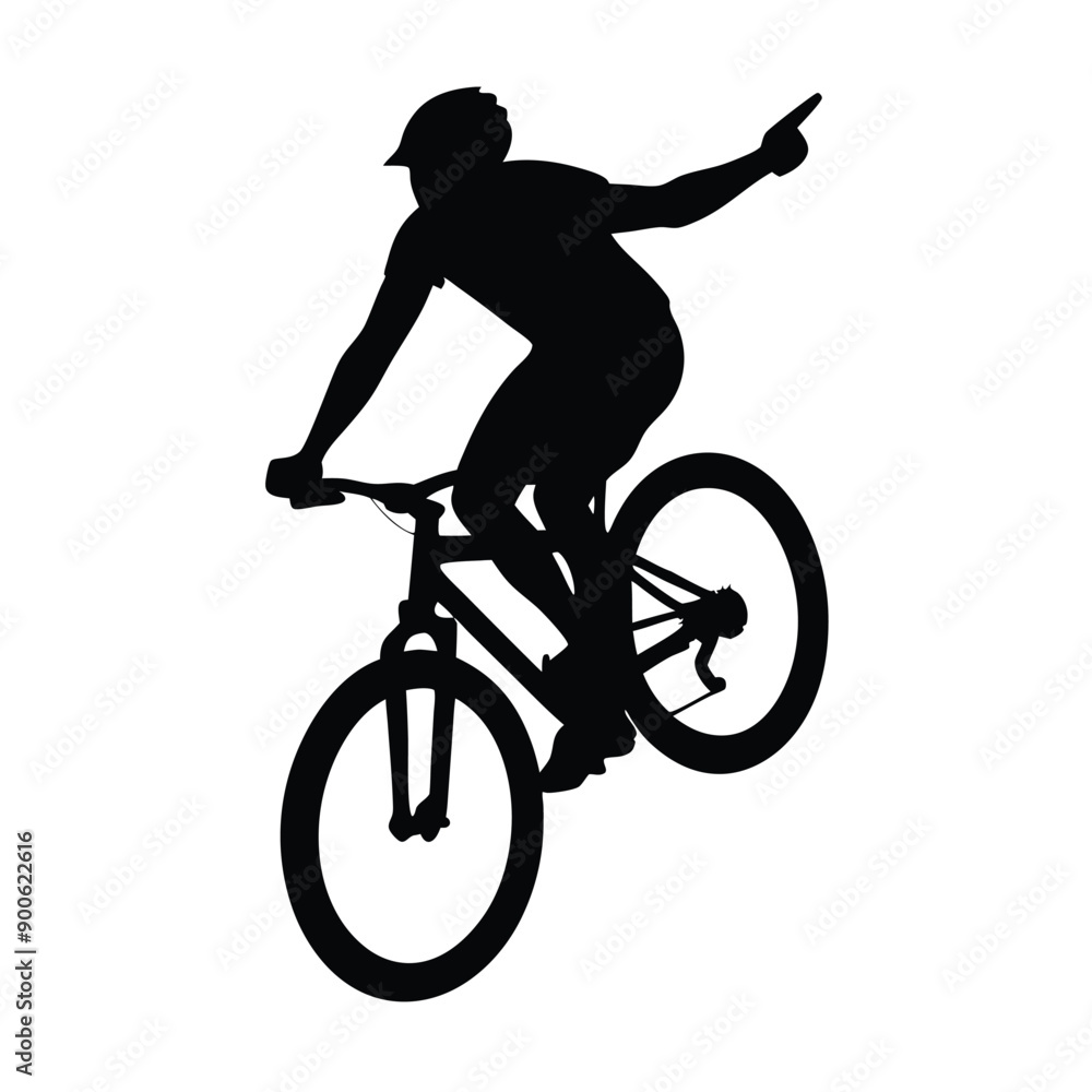 Fototapeta premium a mountain rider going fast with bycicle vector silhouette, isolated white background 