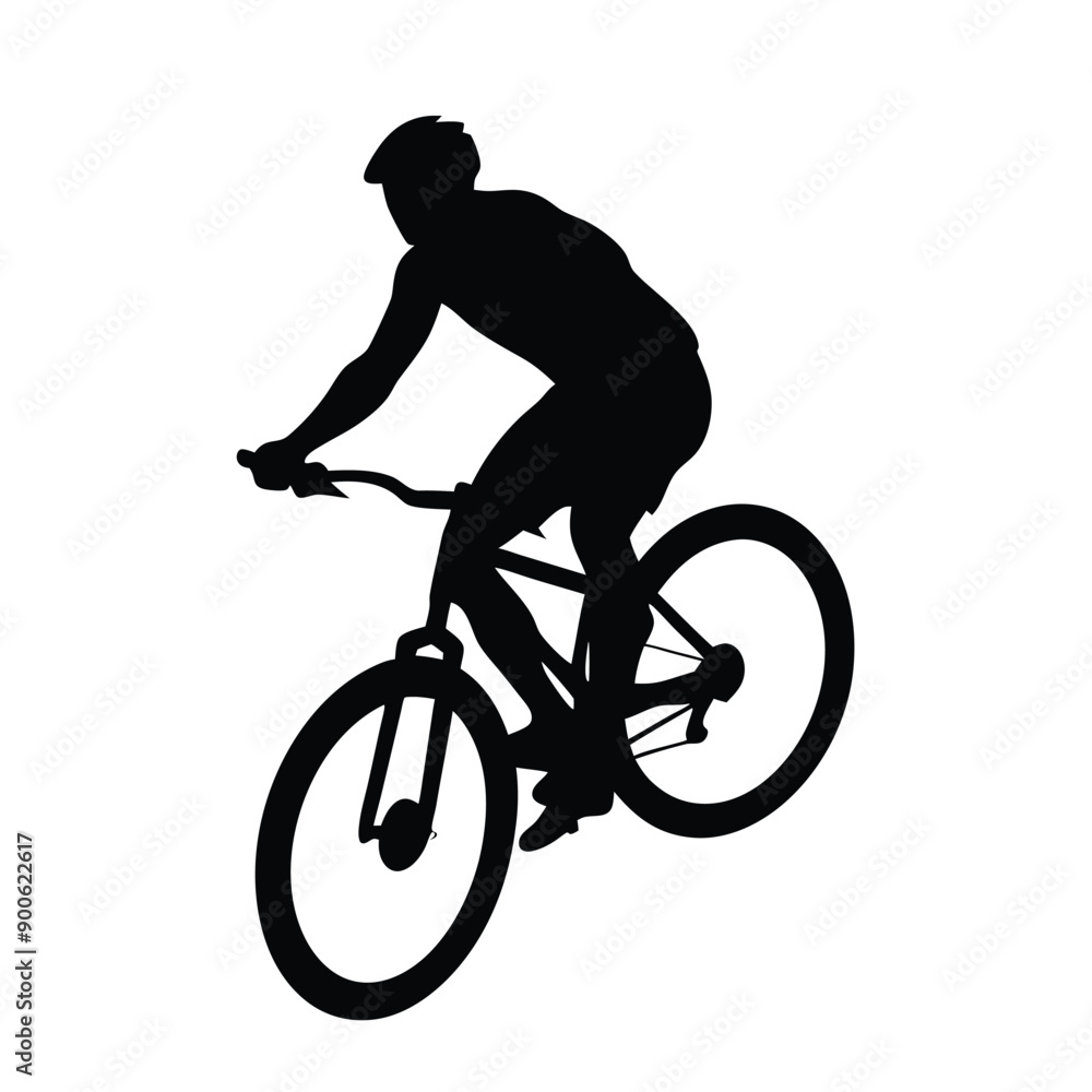 Fototapeta premium a mountain rider going fast with bycicle vector silhouette, isolated white background