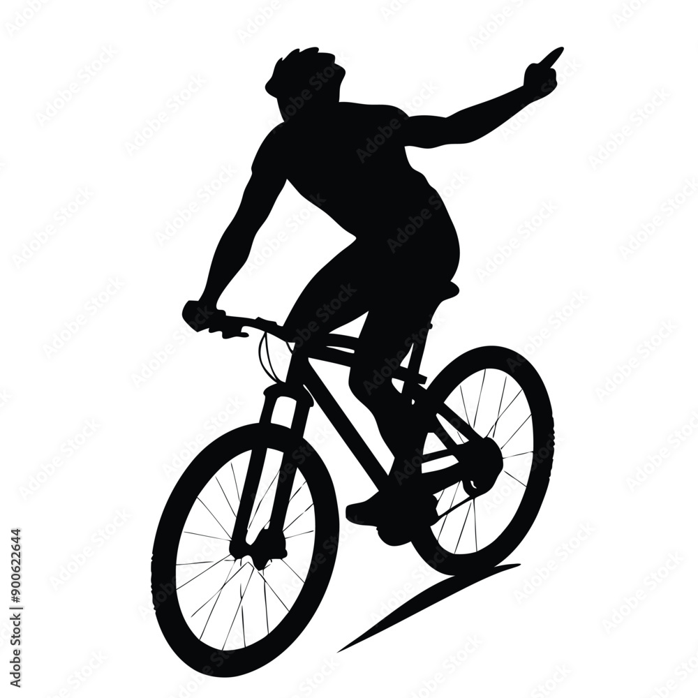 Fototapeta premium a mountain rider going fast with bycicle vector silhouette, isolated white background
