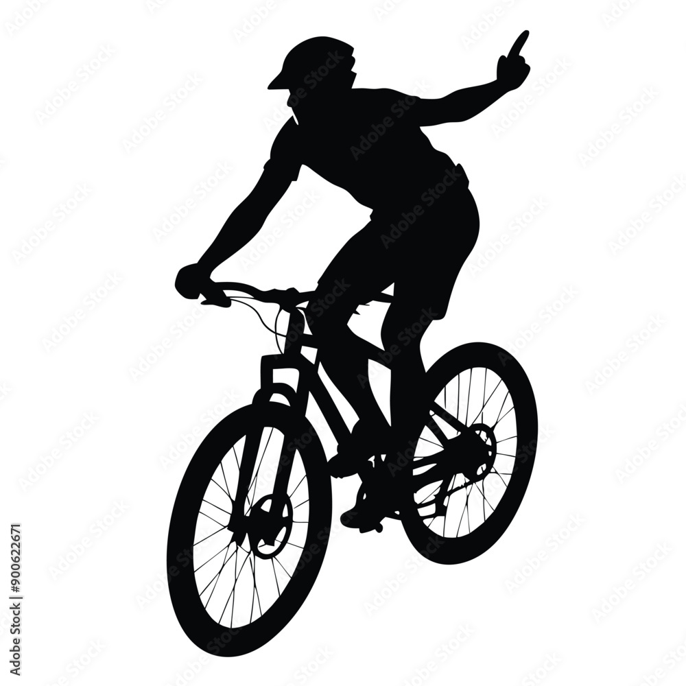 Obraz premium a mountain rider going fast with bycicle vector silhouette, isolated white background 