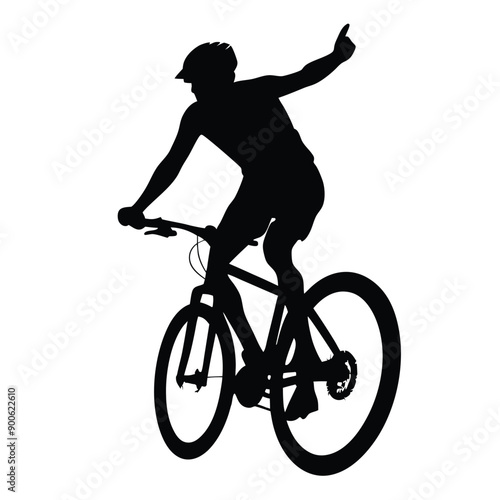 a mountain rider going fast with bycicle vector silhouette, isolated white background 