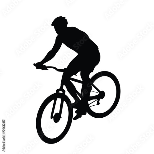 a mountain rider going fast with bycicle vector silhouette, isolated white background 
