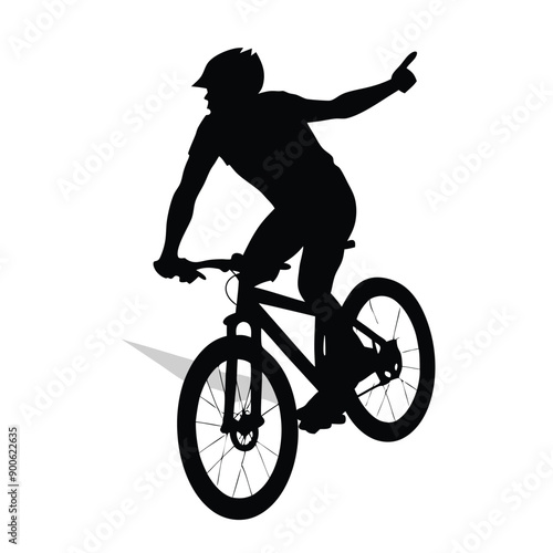 a mountain rider going fast with bycicle vector silhouette, isolated white background 