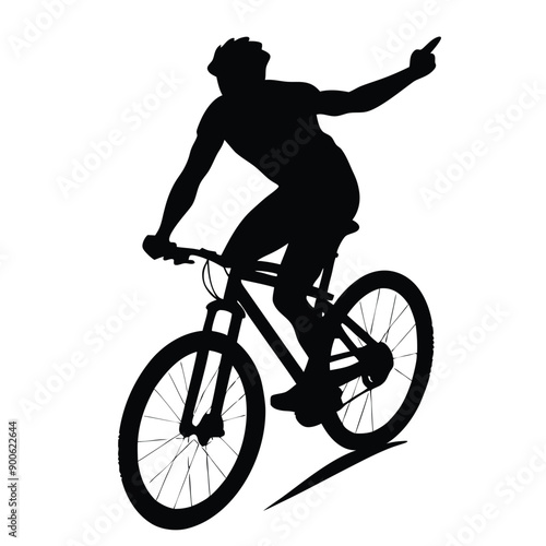 a mountain rider going fast with bycicle vector silhouette, isolated white background 