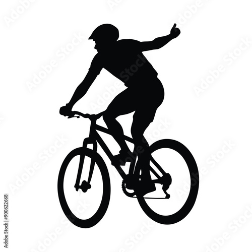a mountain rider going fast with bycicle vector silhouette, isolated white background 